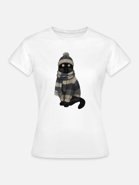 Katze im Strickpullover Winter Weihnachten - Frauen T-Shirt - Weiß