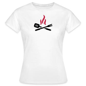 Grillbesteck mit Flammen - Frauen T-Shirt - Weiß - Vorne - AI Model Female 172 dark (172cm)