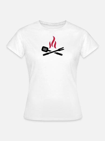 Grillbesteck mit Flammen - Frauen T-Shirt - Weiß