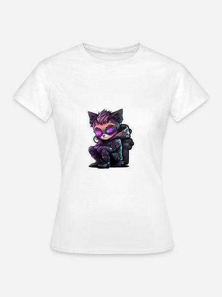 Hacker cat cute cartoon character - Frauen T-Shirt - Weiß