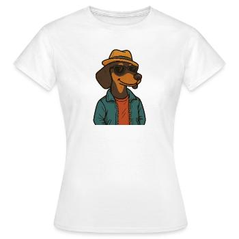 Cool dog in street style - Women's T-Shirt - white - Front - AI Model Female 172 dark (172cm)