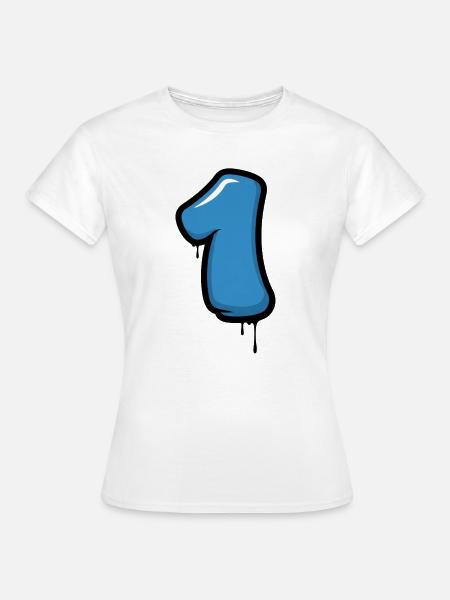 Blaues Nummer Eins Design - Frauen T-Shirt - Weiß
