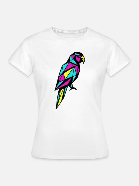 Geometrischer Papagei Low-Poly CMYK-Vogel - Frauen T-Shirt - Weiß