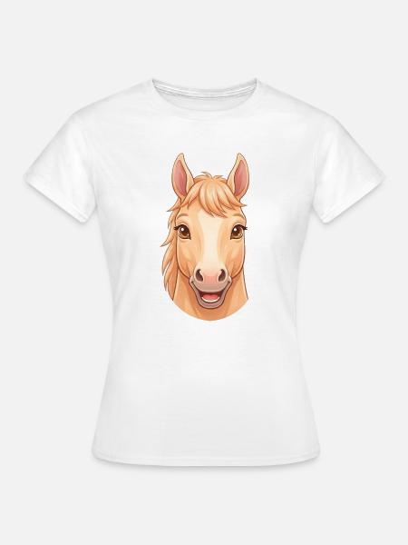 Süßes, glückliches Cartoon-Pferdegesicht Illustration - Frauen T-Shirt - Weiß