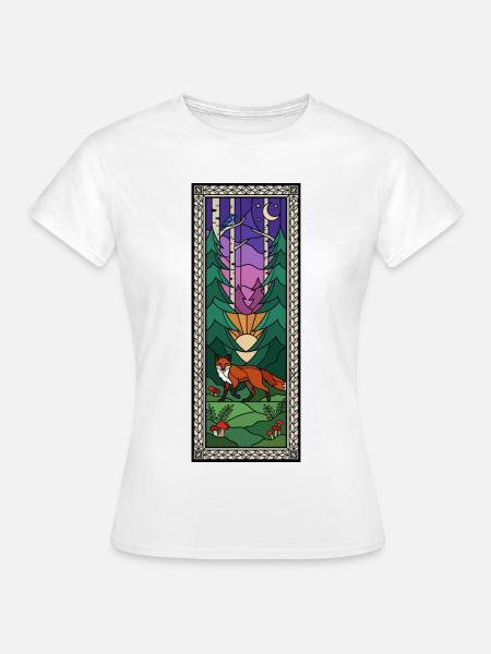 Waldnacht Fuchs Glasfenster - Frauen T-Shirt - Weiß