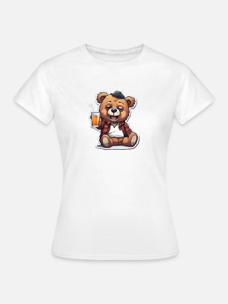 Lässiger Teddy mit Bier - Frauen T-Shirt - Weiß