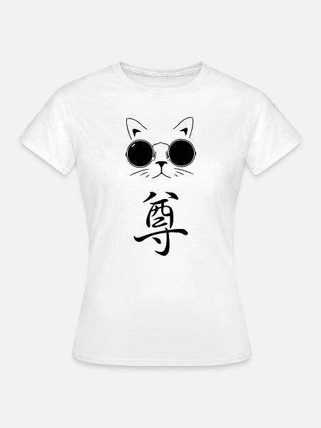 Chat cool avec symbole de "respect" - T-shirt Femme - blanc