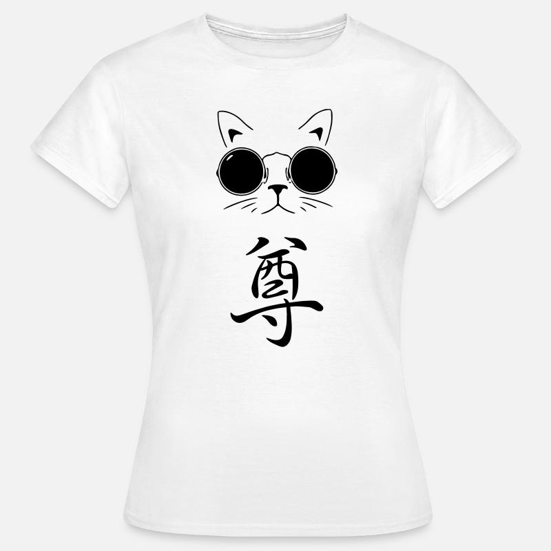 Chat cool avec symbole de "respect" - T-shirt Femme - blanc