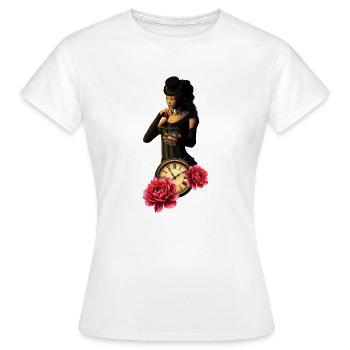 Montre Steampunk avec Roses - T-shirt Femme - blanc - Devant - AI Model Female 172 dark (172cm)