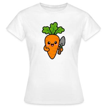 Dessin animé Carotte avec pelle de jardin - T-shirt Femme - blanc - Devant - AI Model Female 172 dark (172cm)