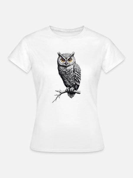 Eule auf Ast - Frauen T-Shirt - Weiß