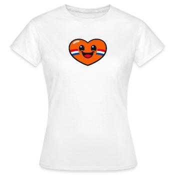 Fröhliches orangefarbenes Herz mit niederländischer Flagge auf der Wange - Frauen T-Shirt - Weiß - Vorne - AI Model Female 172 dark (172cm)