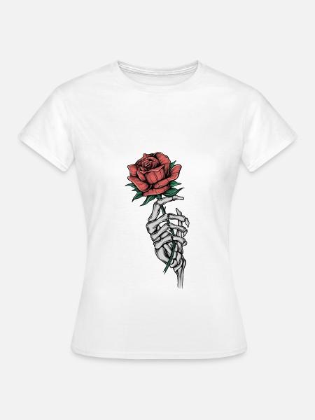 Knochenhand mit Rose - Frauen T-Shirt - Weiß