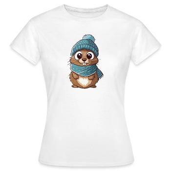 Cute gopher with scarf and bobble hat. - Women's T-Shirt - white - Front - AI Model Female 172 dark (172cm)