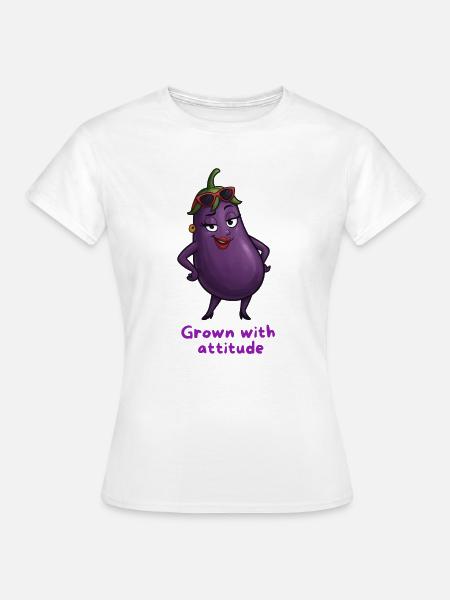 Aubergine mit Attitüde Gemüse Illustration  - Frauen T-Shirt - Weiß