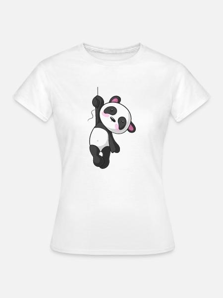 Hängender Comic Panda - Frauen T-Shirt - Weiß
