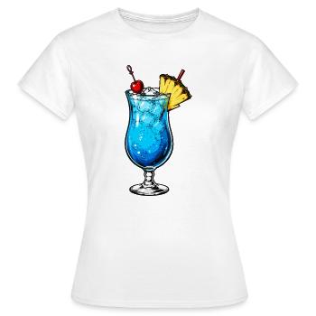 Blue tropical cocktail motif - Women's T-Shirt - white - Front - AI Model Female 172 dark (172cm)