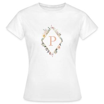 P Monogramm , Floral, Boho - Frauen T-Shirt - Weiß - Vorne - AI Model Female 172 dark (172cm)