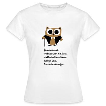Chouette, satire, disant: «Intellectuellement - T-shirt Femme - blanc - Devant - AI Model Female 172 dark (172cm)