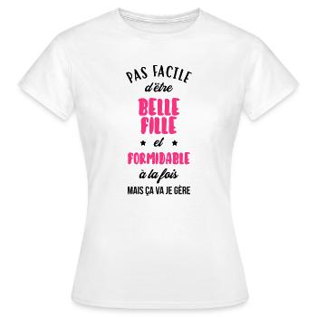belle-fille / beau-fils / beau fils / belle fille - T-shirt Femme - blanc - Devant - AI Model Female 172 dark (172cm)