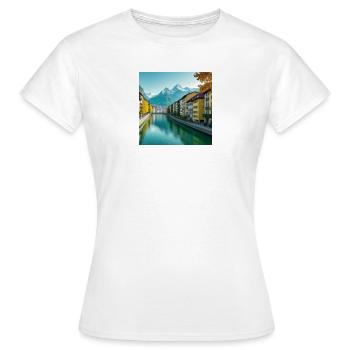 Canal Alpin et Village Coloré - T-shirt Femme - blanc - Devant - AI Model Female 172 dark (172cm)