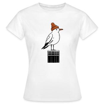 Nordsee Hafen Moin Möwe Mütze Beanie Pier orange - Frauen T-Shirt - Weiß - Vorne - AI Model Female 172 dark (172cm)
