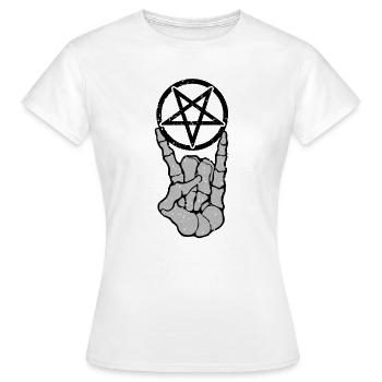Metalhand Pommesgabel mit Pentagramm - Frauen T-Shirt - Weiß - Vorne - AI Model Female 172 dark (172cm)
