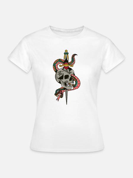 Skull Dagger Snake Tattoo Illustration - Frauen T-Shirt - Weiß