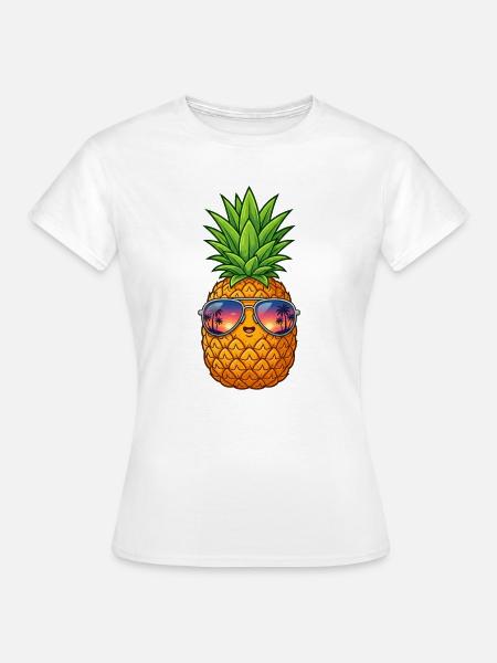 Ananas mit Sonnenbrillen und Palmen - Frauen T-Shirt - Weiß