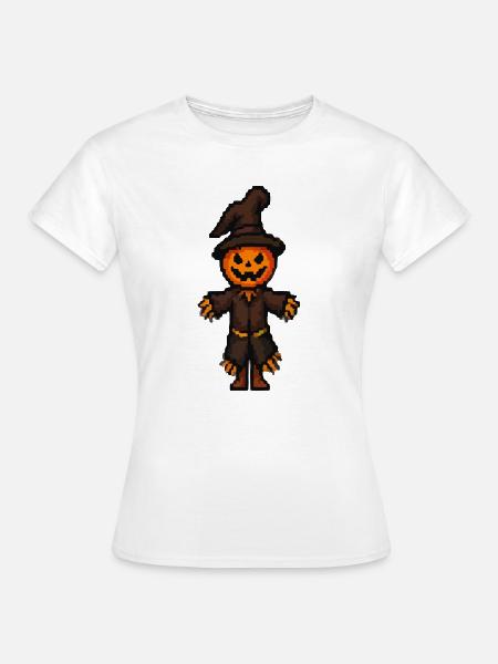 Pixel Halloween Kürbismann - Frauen T-Shirt - Weiß