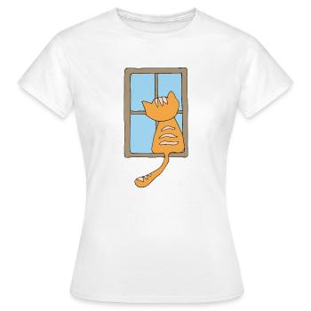 Cat at the window - Women's T-Shirt - white - Front - AI Model Female 172 dark (172cm)