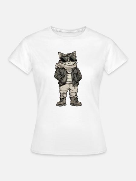 Katze Cool Winter - Frauen T-Shirt - Weiß