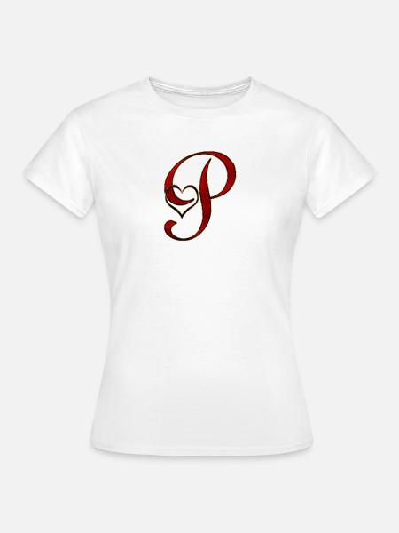 Liebesinitial P mit Herz im Goldrot - Frauen T-Shirt - Weiß