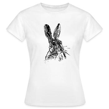 Hase oder Feldhase Strichzeichnung - Frauen T-Shirt - Weiß - Vorne - AI Model Female 172 dark (172cm)