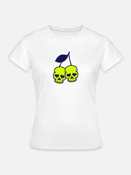 Skull & Cherry mit Herz - Frauen T-Shirt - Weiß