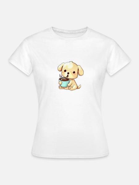 Kaffee trinkender Hund - Frauen T-Shirt - Weiß