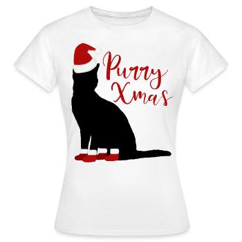 Purry Xmas Weihnachten Katze Cat Geschenk - Frauen T-Shirt - Weiß - Vorne - AI Model Female 172 dark (172cm)