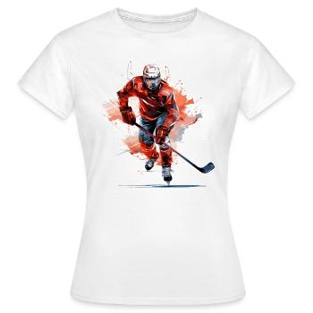 Joueur de hockey avec un bâton de hockey sur la patinoire | Aquarelle - T-shirt Femme - blanc - Devant - AI Model Female 172 dark (172cm)