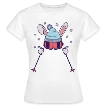 Lapin de ski avec bâtons de ski Lunettes de ski et casquette de ski - T-shirt Femme - blanc - Devant - AI Model Female 172 dark (172cm)