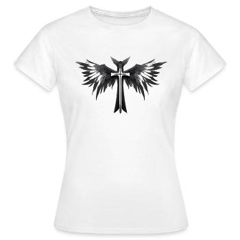 Heiliges Kreuz mit Flügeln in Schwarz Weiß - Frauen T-Shirt - Weiß - Vorne - AI Model Female 172 dark (172cm)