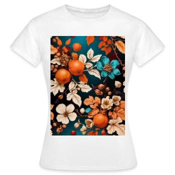 Herbst Blumen mit Mandarinen und Nüsse - Frauen T-Shirt - Weiß - Vorne - AI Model Female 172 dark (172cm)