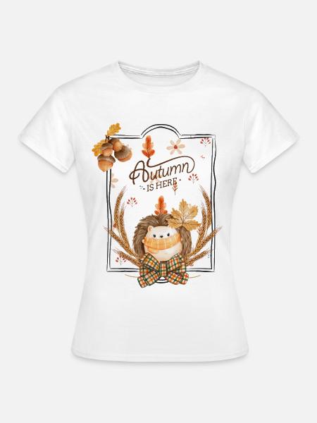 Herbst Igel Blätter Rahmen - Frauen T-Shirt - Weiß