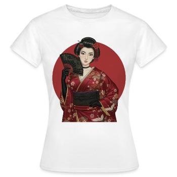 Geisha in red kimono with fan - Women's T-Shirt - white - Front - AI Model Female 172 dark (172cm)
