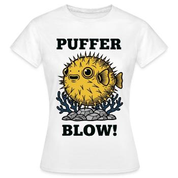 Humor Fish Globe Puffer Blow - Women's T-Shirt - white - Front - AI Model Female 172 dark (172cm)