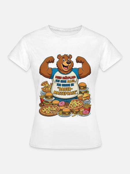 Dauer-Massephase: Bär mit Pizza - Frauen T-Shirt - Weiß