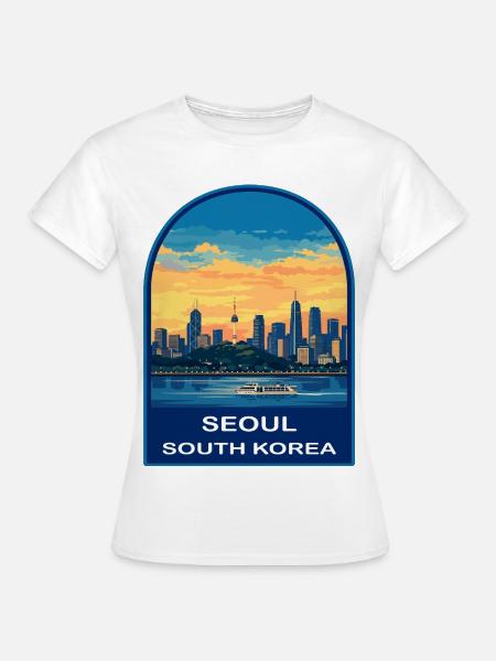 Seoul South Korea Skyline Retro Sunset Badge - Dame-T-shirt - hvid