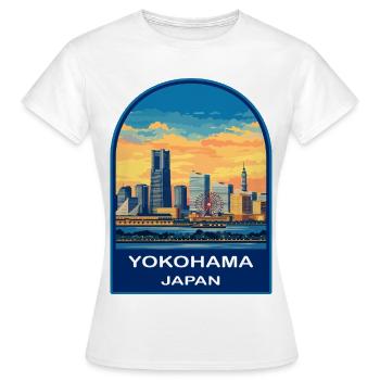 Écusson rétro de la grande roue Yokohama Skyline Japan - T-shirt Femme - blanc - Devant - AI Model Female 172 dark (172cm)