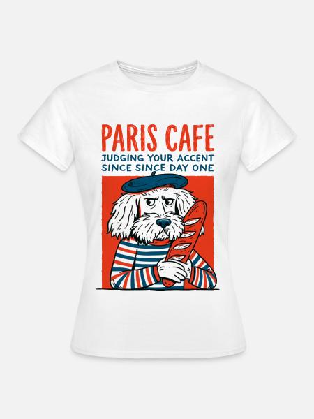 Paris Café Hund mit Baguette - Frauen T-Shirt - Weiß