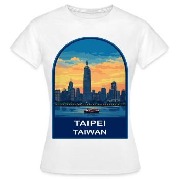 Badge de voyage rétro Taipei Taiwan Skyline Sunset - T-shirt Femme - blanc - Devant - AI Model Female 172 dark (172cm)