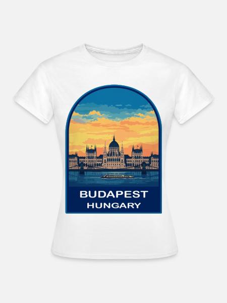 Budapester Ungarns Parlament Retro-Sonnenuntergangsabzeichen - Frauen T-Shirt - Weiß